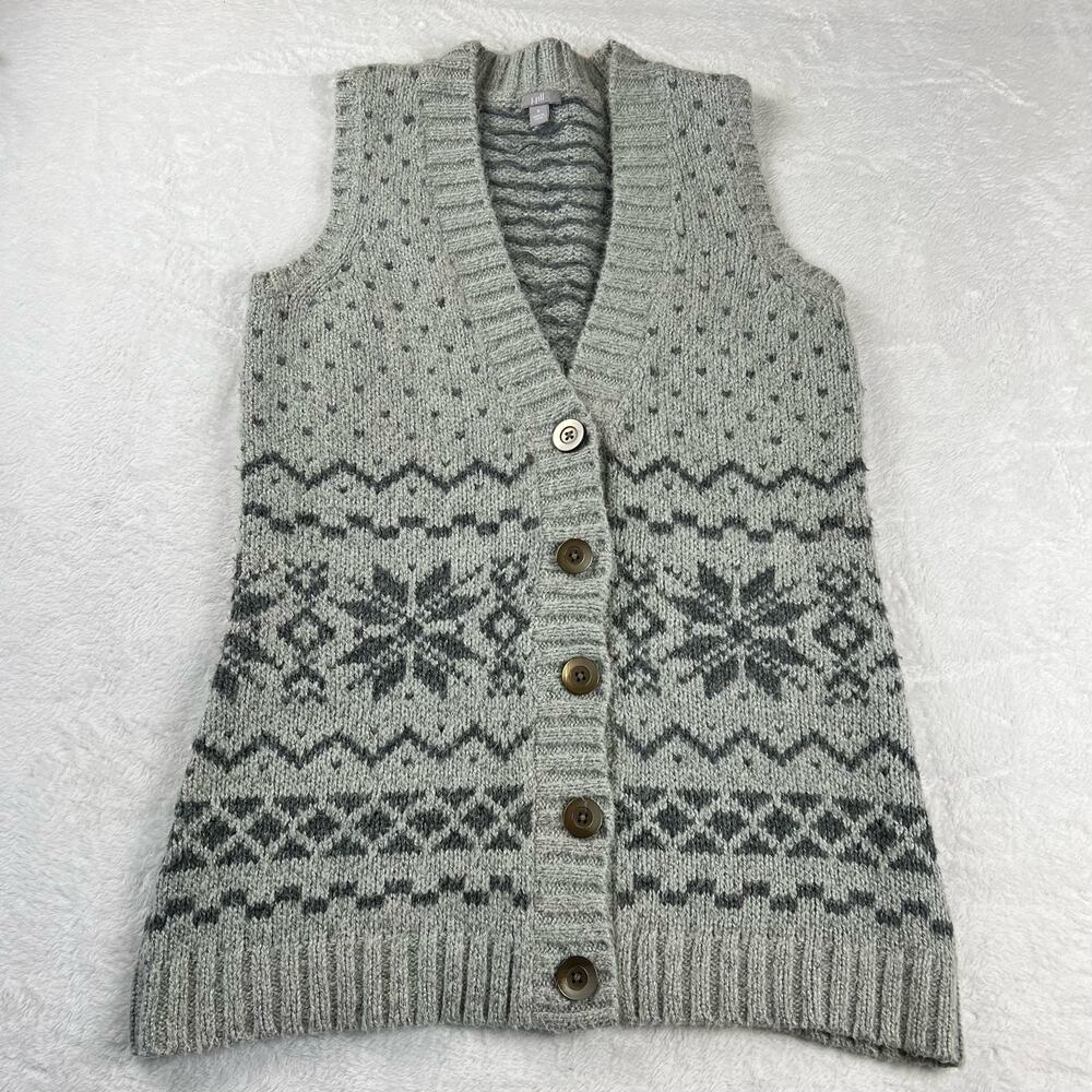 J.Jill Women's size Small Button up cardigan Vest Gray Snowflake
